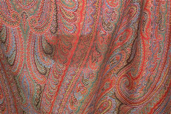 A 19th century Paisley shawl, another small shawl and a block printed Indian cotton cover